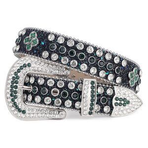 3229 Four Leaves Rhinestone Belts For Men Women Western Punk Rock Diamond
